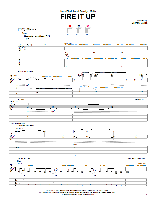 Download Black Label Society Fire It Up Sheet Music and learn how to play Guitar Tab PDF digital score in minutes