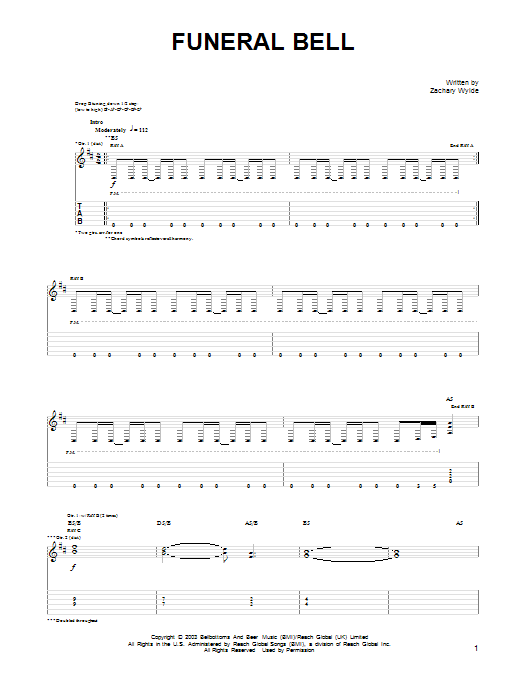 Download Black Label Society Funeral Bell Sheet Music and learn how to play Guitar Tab PDF digital score in minutes