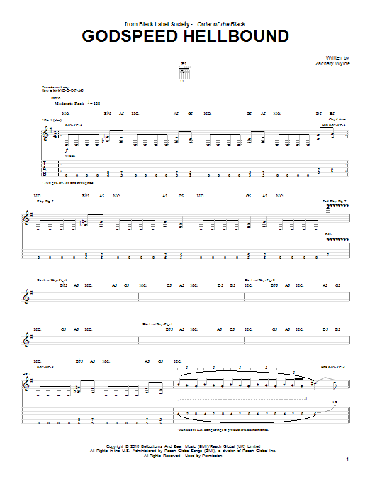 Download Black Label Society Godspeed Hellbound Sheet Music and learn how to play Guitar Tab PDF digital score in minutes