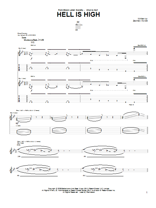 Download Black Label Society Hell Is High Sheet Music and learn how to play Guitar Tab PDF digital score in minutes