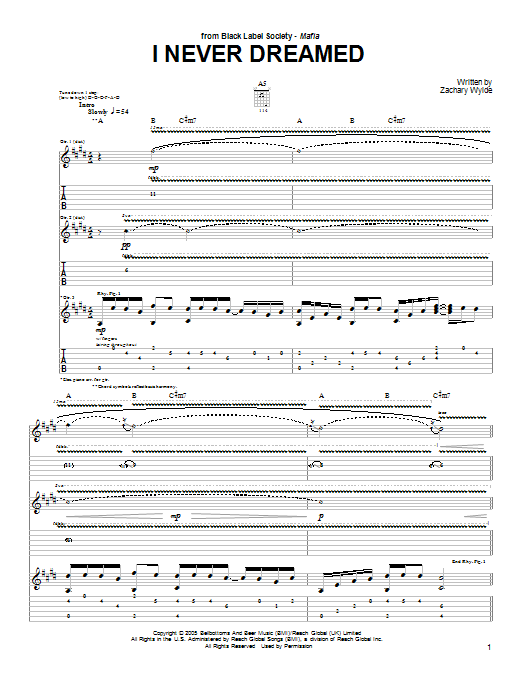 Download Black Label Society I Never Dreamed Sheet Music and learn how to play Guitar Tab PDF digital score in minutes