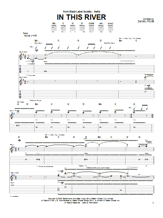 Download Black Label Society In This River Sheet Music and learn how to play Guitar Tab PDF digital score in minutes