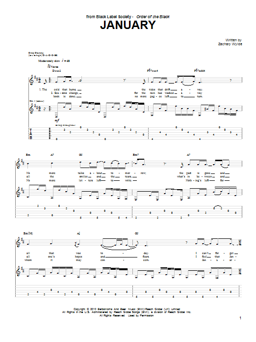 Download Black Label Society January Sheet Music and learn how to play Guitar Tab PDF digital score in minutes