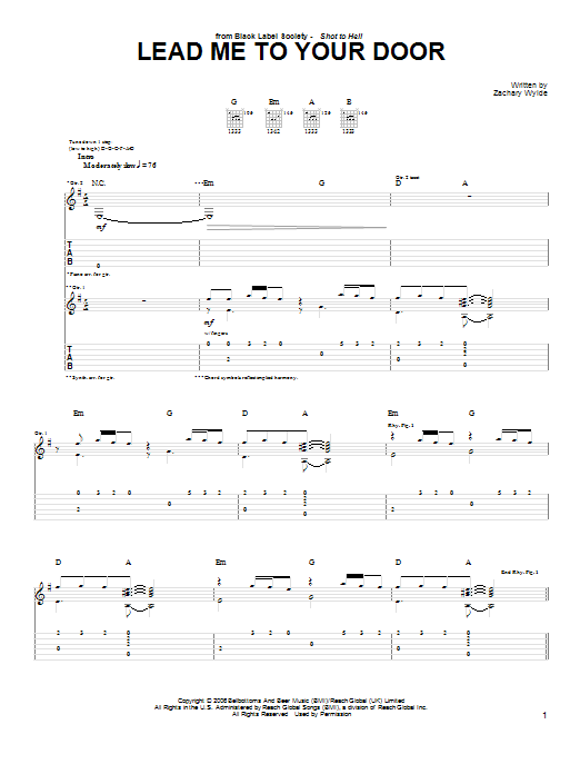 Download Black Label Society Lead Me To Your Door Sheet Music and learn how to play Guitar Tab PDF digital score in minutes