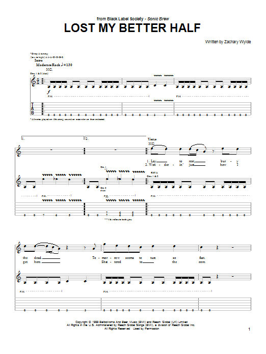 Download Black Label Society Lost My Better Half Sheet Music and learn how to play Guitar Tab PDF digital score in minutes