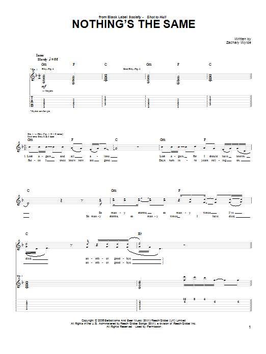 Download Black Label Society Nothing's The Same Sheet Music and learn how to play Guitar Tab PDF digital score in minutes