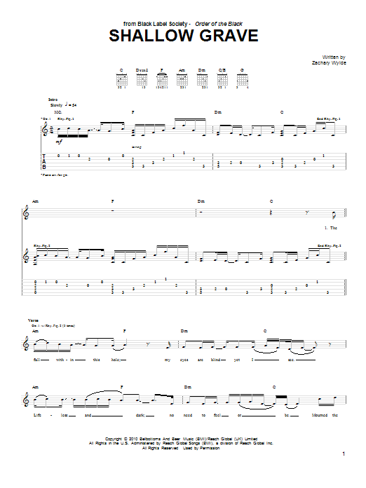 Download Black Label Society Shallow Grave Sheet Music and learn how to play Guitar Tab PDF digital score in minutes