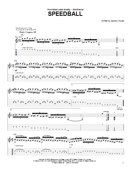 Download Black Label Society Speedball Sheet Music and learn how to play Guitar Tab PDF digital score in minutes