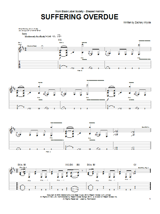 Download Black Label Society Suffering Overdue Sheet Music and learn how to play Guitar Tab PDF digital score in minutes