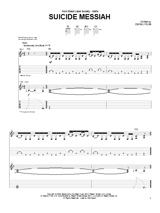 Download Black Label Society Suicide Messiah Sheet Music and learn how to play Guitar Tab PDF digital score in minutes