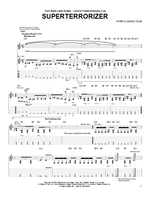 Download Black Label Society Superterrorizer Sheet Music and learn how to play Guitar Tab PDF digital score in minutes