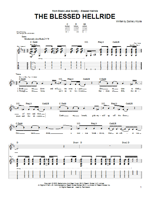 Download Black Label Society The Blessed Hellride Sheet Music and learn how to play Guitar Tab PDF digital score in minutes
