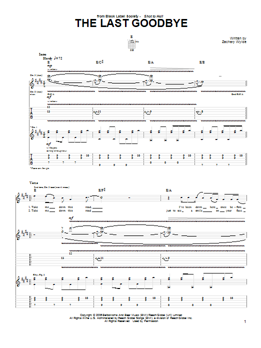 Download Black Label Society The Last Goodbye Sheet Music and learn how to play Guitar Tab PDF digital score in minutes
