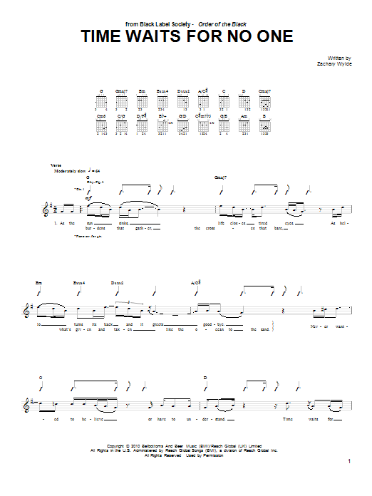 Download Black Label Society Time Waits For No One Sheet Music and learn how to play Guitar Tab PDF digital score in minutes