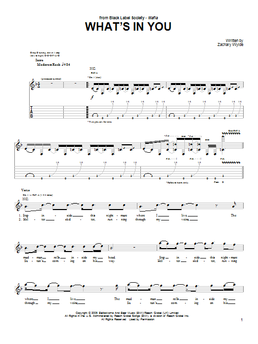 Download Black Label Society What's In You Sheet Music and learn how to play Guitar Tab PDF digital score in minutes