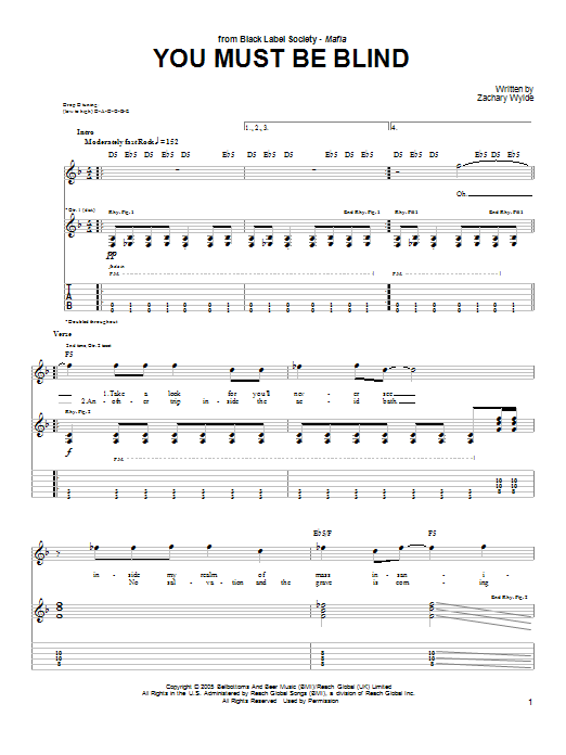 Download Black Label Society You Must Be Blind Sheet Music and learn how to play Guitar Tab PDF digital score in minutes