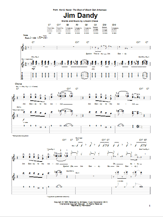 Download Black Oak Arkansas Jim Dandy Sheet Music and learn how to play Easy Guitar Tab PDF digital score in minutes