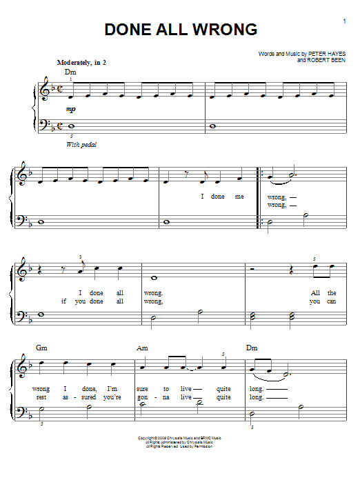 Download Black Rebel Motorcycle Club Done All Wrong Sheet Music and learn how to play Easy Piano PDF digital score in minutes