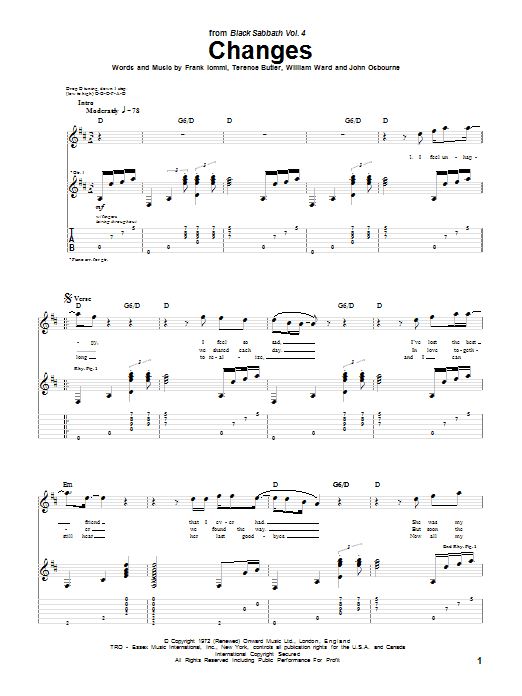 Download Black Sabbath Changes Sheet Music and learn how to play Guitar Tab PDF digital score in minutes