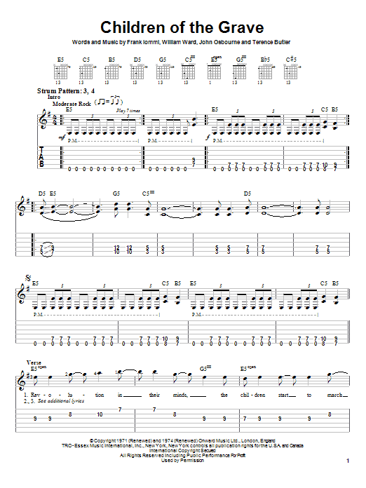 Download Black Sabbath Children Of The Grave Sheet Music and learn how to play Bass Guitar Tab PDF digital score in minutes