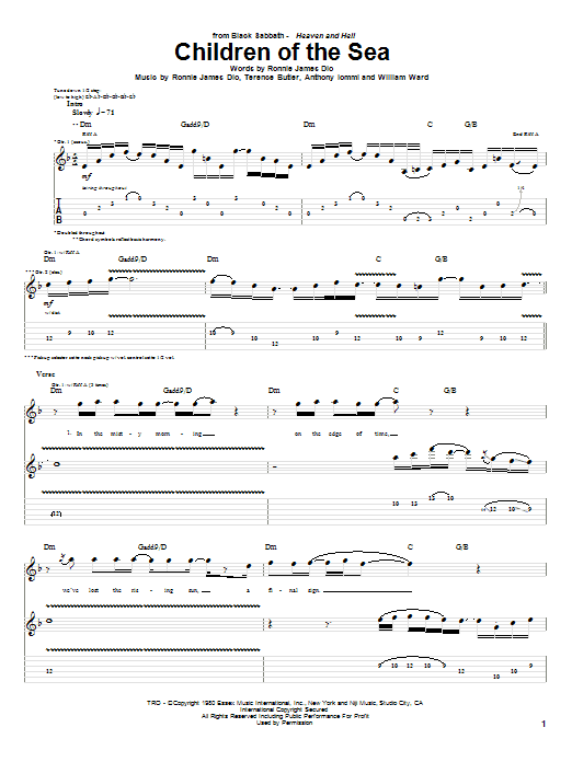 Download Black Sabbath Children Of The Sea Sheet Music and learn how to play Guitar Tab PDF digital score in minutes