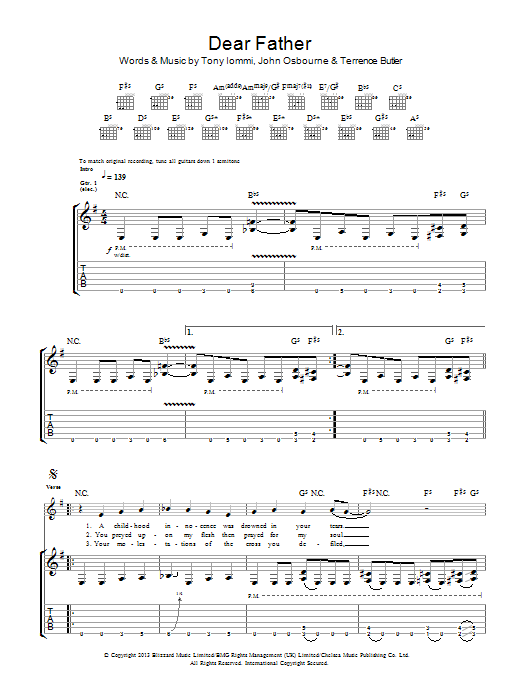 Download Black Sabbath Dear Father Sheet Music and learn how to play Guitar Tab PDF digital score in minutes