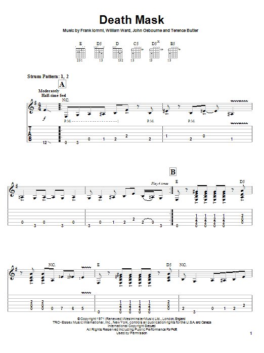 Download Black Sabbath Death Mask Sheet Music and learn how to play Easy Guitar Tab PDF digital score in minutes