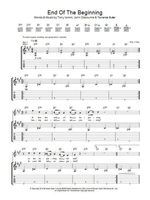 Download Black Sabbath End Of The Beginning Sheet Music and learn how to play Guitar Tab PDF digital score in minutes