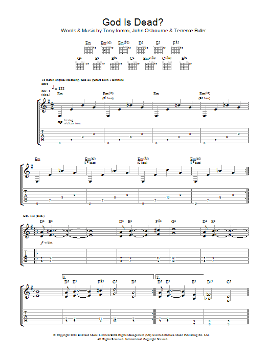 Download Black Sabbath God Is Dead? Sheet Music and learn how to play Guitar Tab PDF digital score in minutes