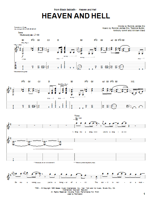 Download Black Sabbath Heaven And Hell Sheet Music and learn how to play Easy Guitar Tab PDF digital score in minutes