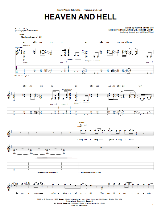 Download Black Sabbath Heaven And Hell Sheet Music and learn how to play Piano, Vocal & Guitar (Right-Hand Melody) PDF digital score in minutes