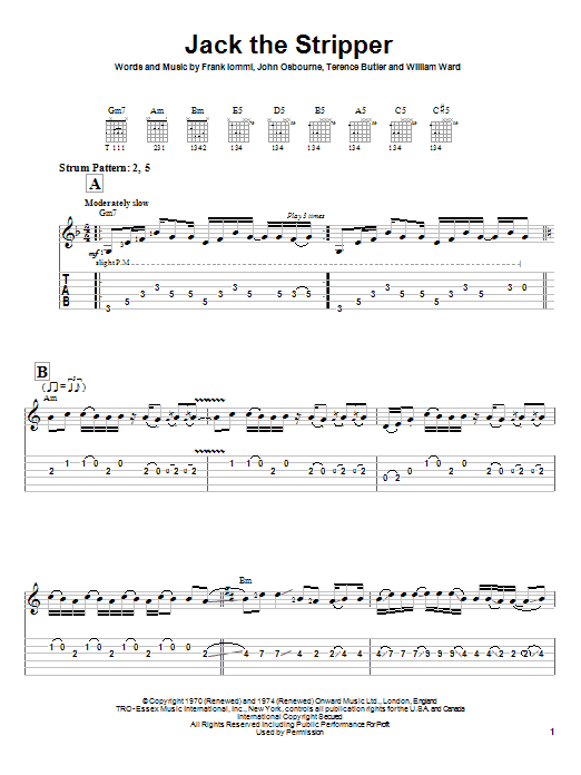 Download Black Sabbath Jack The Stripper Sheet Music and learn how to play Easy Guitar Tab PDF digital score in minutes