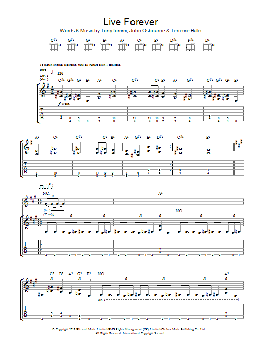 Download Black Sabbath Live Forever Sheet Music and learn how to play Guitar Tab PDF digital score in minutes