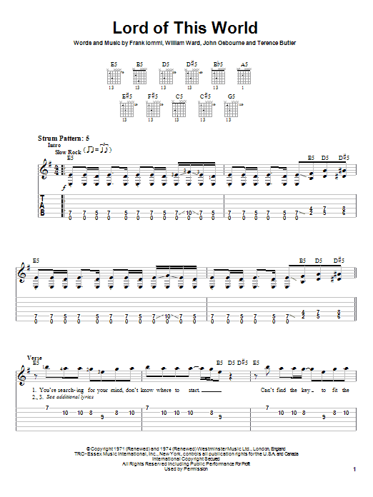 Download Black Sabbath Lord Of This World Sheet Music and learn how to play Easy Guitar Tab PDF digital score in minutes