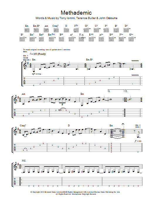 Download Black Sabbath Methademic Sheet Music and learn how to play Guitar Tab PDF digital score in minutes