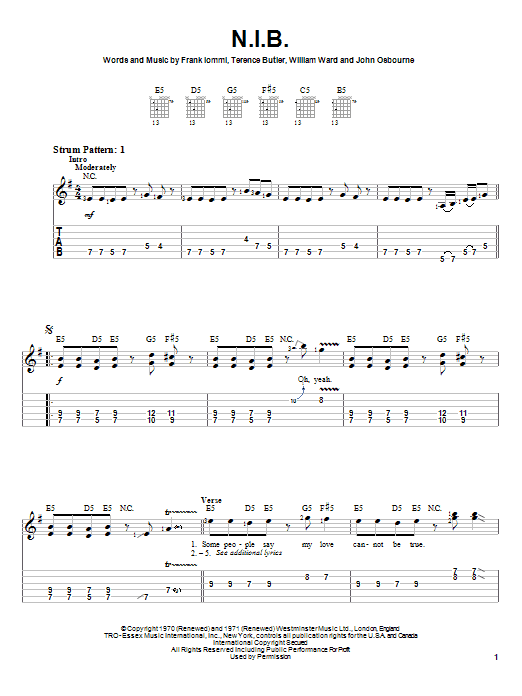 Download Black Sabbath N.I.B. Sheet Music and learn how to play Bass Guitar Tab PDF digital score in minutes