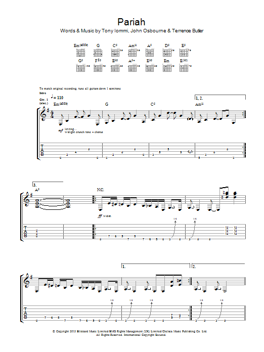 Download Black Sabbath Pariah Sheet Music and learn how to play Guitar Tab PDF digital score in minutes