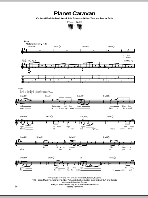 Download Black Sabbath Planet Caravan Sheet Music and learn how to play Guitar Tab PDF digital score in minutes