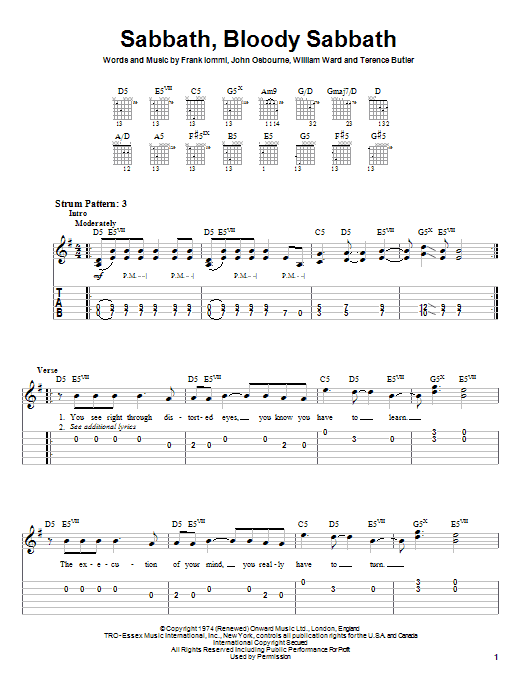 Download Black Sabbath Sabbath, Bloody Sabbath Sheet Music and learn how to play Guitar Tab (Single Guitar) PDF digital score in minutes