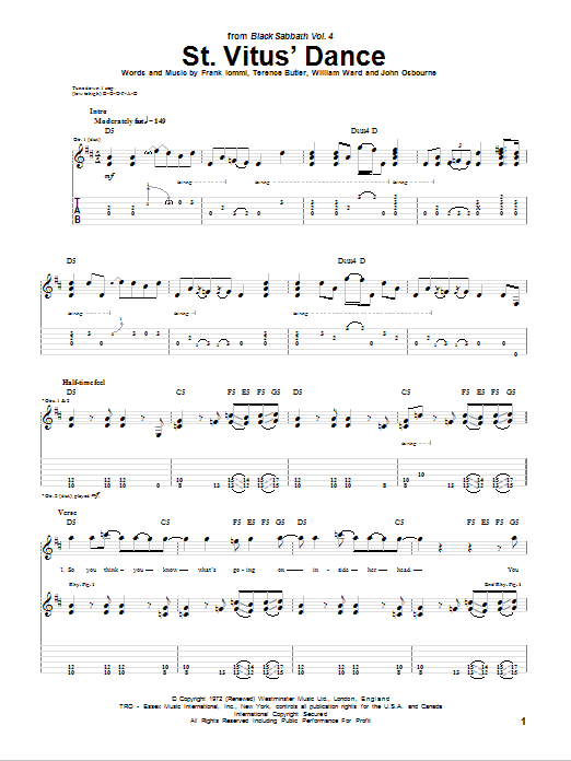 Download Black Sabbath St. Vitus' Dance Sheet Music and learn how to play Guitar Tab PDF digital score in minutes