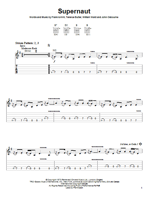 Download Black Sabbath Supernaut Sheet Music and learn how to play Easy Guitar Tab PDF digital score in minutes