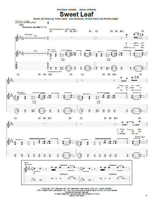 Download Black Sabbath Sweet Leaf Sheet Music and learn how to play Lyrics & Chords PDF digital score in minutes