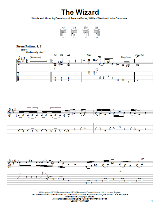 Download Black Sabbath The Wizard Sheet Music and learn how to play Easy Guitar Tab PDF digital score in minutes