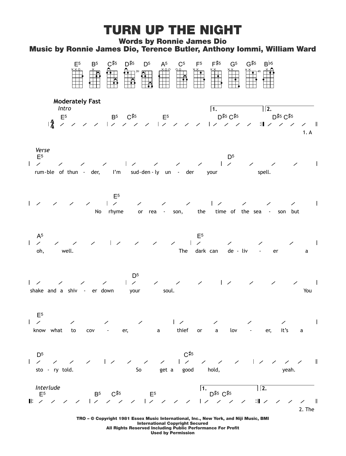 Download Black Sabbath Turn Up The Night Sheet Music and learn how to play Ukulele with strumming patterns PDF digital score in minutes