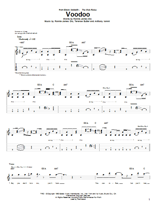 Download Black Sabbath Voodoo Sheet Music and learn how to play Guitar Tab PDF digital score in minutes