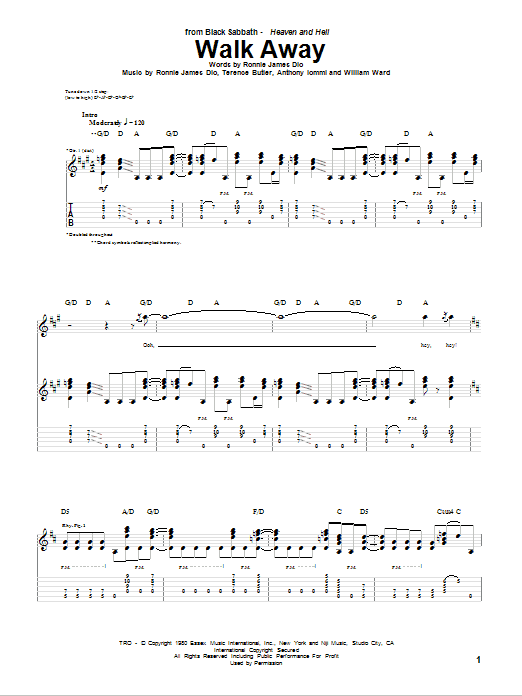 Download Black Sabbath Walk Away Sheet Music and learn how to play Guitar Tab PDF digital score in minutes