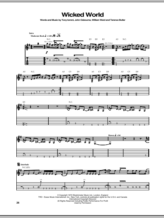 Download Black Sabbath Wicked World Sheet Music and learn how to play Guitar Tab PDF digital score in minutes