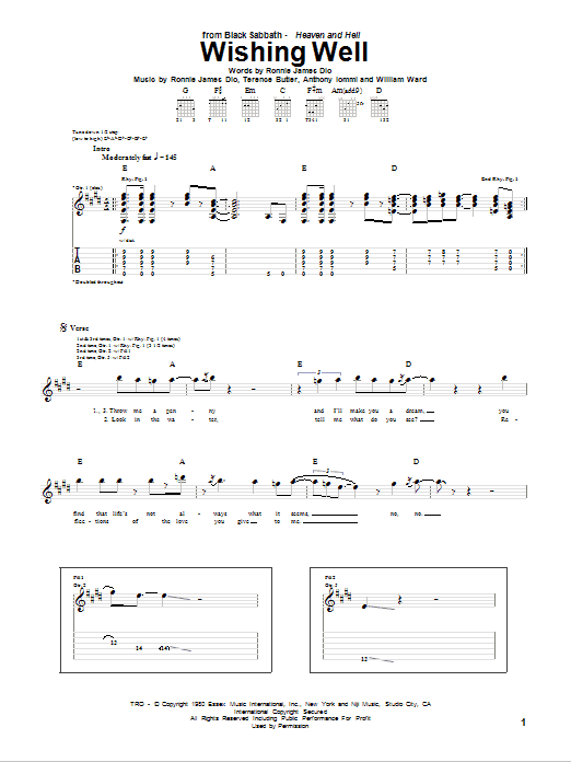 Download Black Sabbath Wishing Well Sheet Music and learn how to play Guitar Tab PDF digital score in minutes