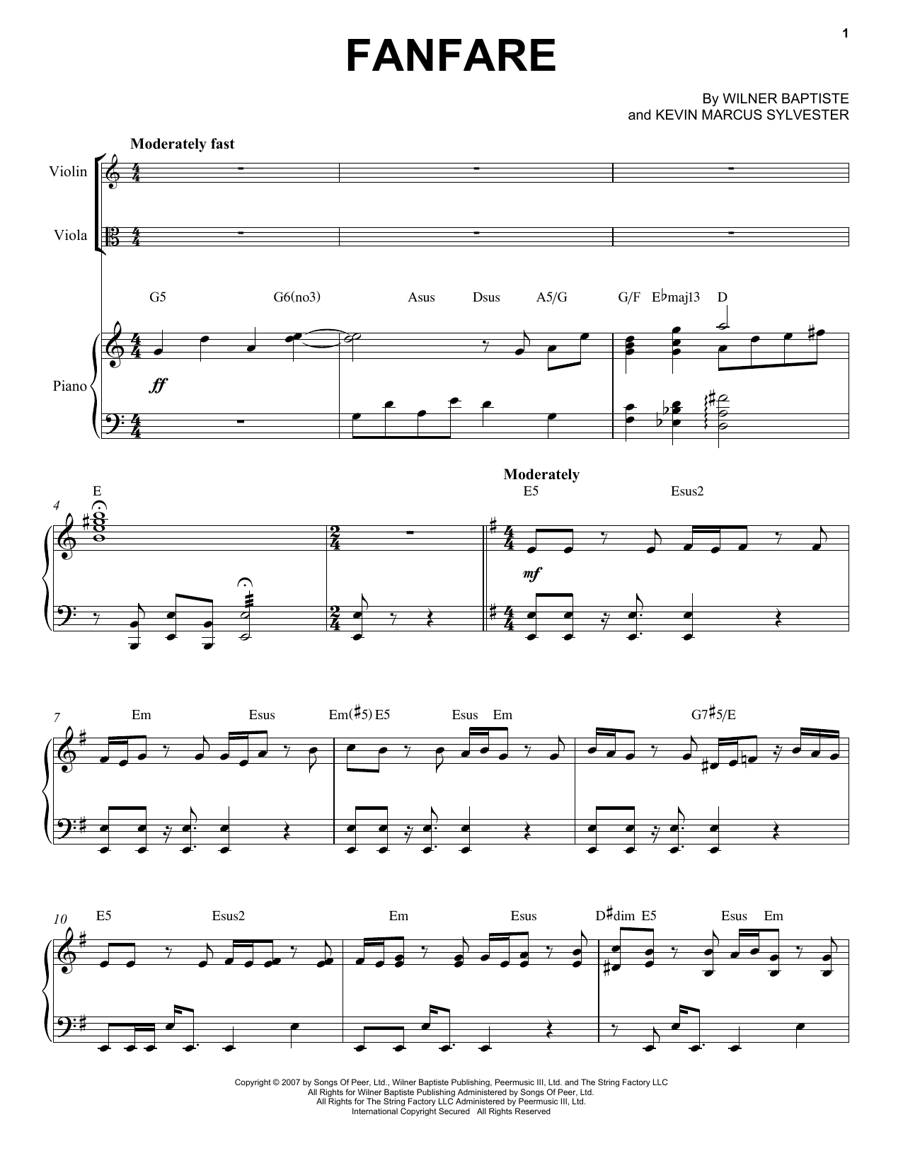 Download Black Violin Fanfare Sheet Music and learn how to play Instrumental Duet and Piano PDF digital score in minutes