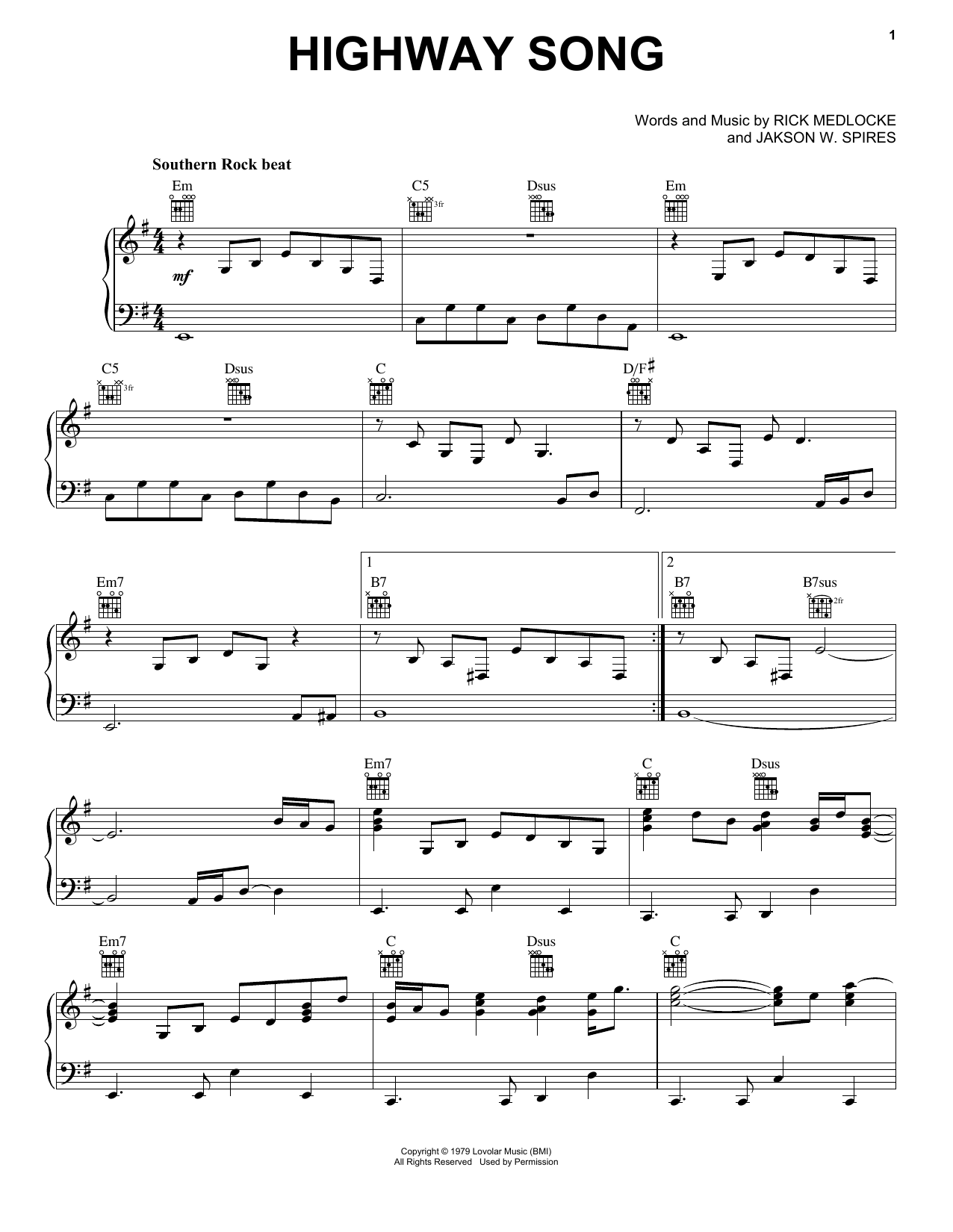 Download Blackfoot Highway Song Sheet Music and learn how to play Piano, Vocal & Guitar (Right-Hand Melody) PDF digital score in minutes